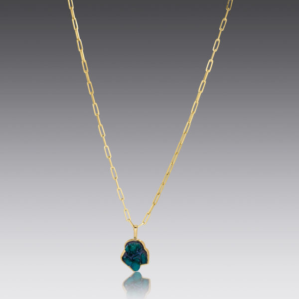 Dahlia Yellow Gold Rough Emerald Pendant and Paper Clip Chain