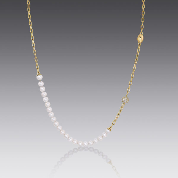 Daisy Pearl Necklace with Yellow Gold Chain