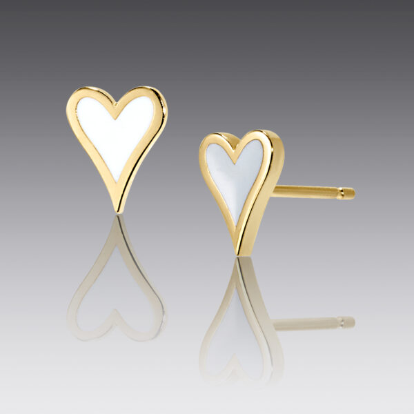 Sweetheart 18kt Yellow Gold and White Enamel Heart Stud Earrings