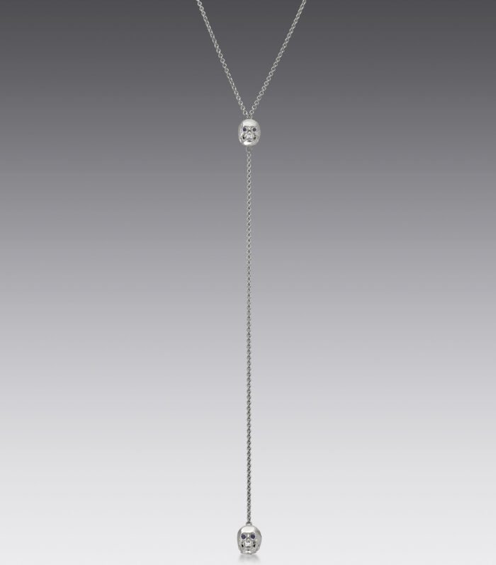Skull White Gold Lariat Necklace