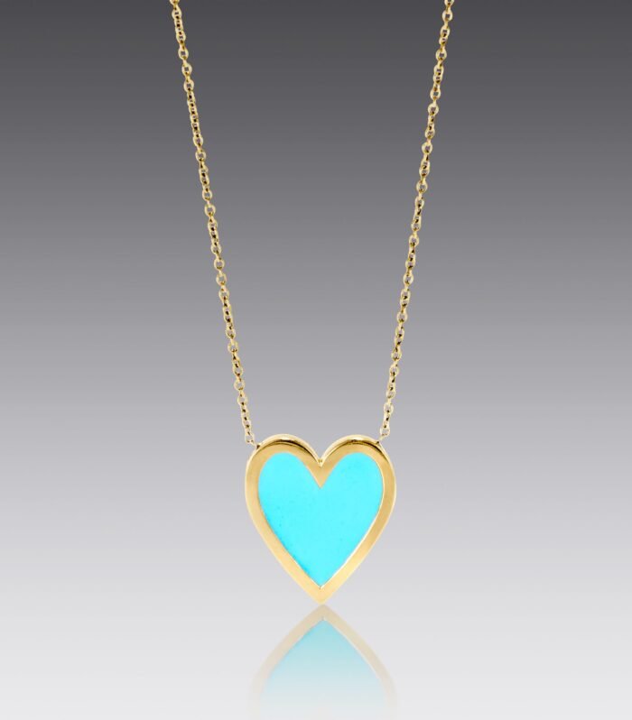 Sweetheart 18kt Yellow Gold and Turquoise Enamel Heart Pendant