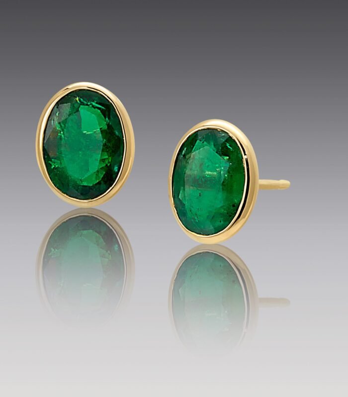 Harper 18kt Yellow Gold Oval Emerald Stud Earrings