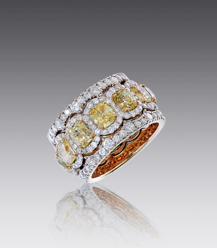 Juliet Yellow and White Diamond Ring in 18kt White Gold