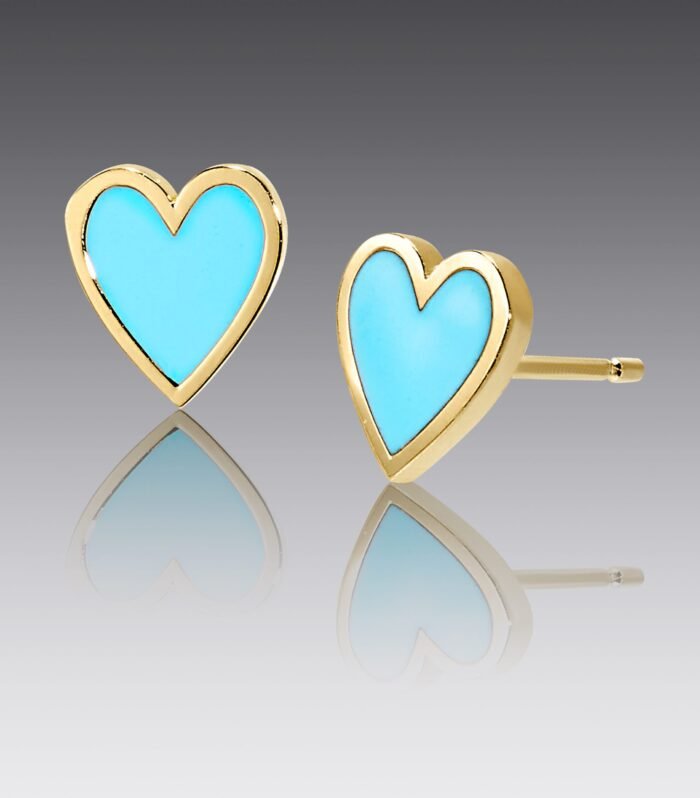 Sweetheart 18kt Yellow Gold and Turquoise Enamel Heart Stud Earrings