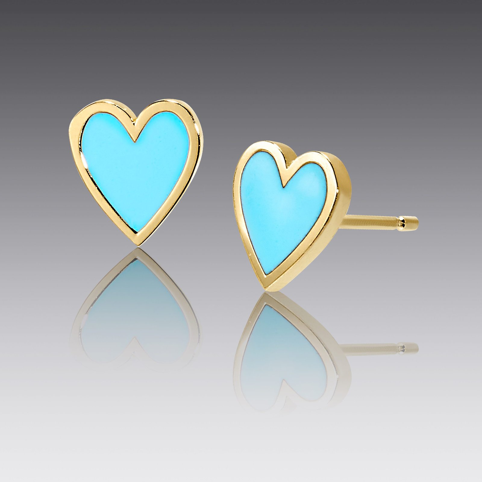 Sweetheart 18kt Yellow Gold and Turquoise Enamel Heart Stud Earrings