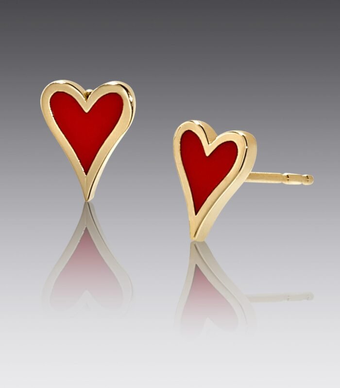 Sweetheart 18kt Rose Gold and Red Enamel Heart Stud Earrings