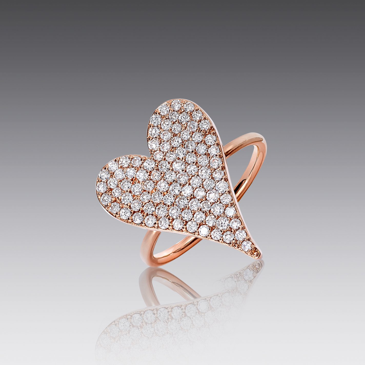 Heart and Soul 18kt Rose Gold Medium Diamond Heart Ring